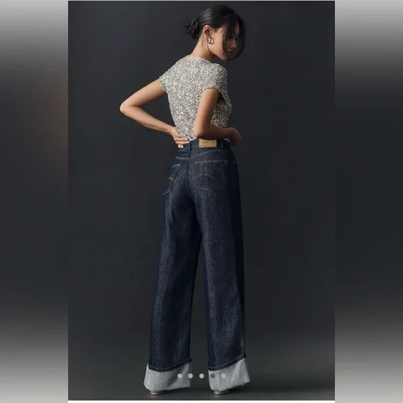 Farm Rio DENIM SHINE WIDE LEG PANTS - Picture 9 of 12